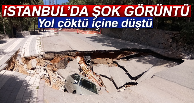 İstanbul Çamlıca’da çöken yola araç düştü