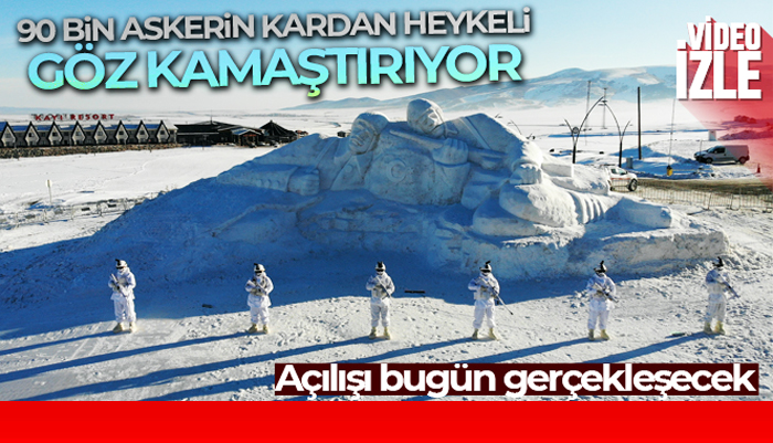 Sarıkamış’ta donarak şehit olan 90 bin askerin kardan heykeli yapıldı
