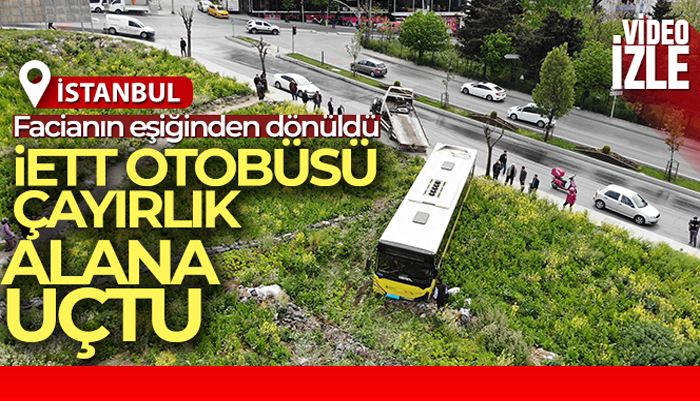 İstanbul’da İETT otobüsü yoldan çıktı çayırlık alanda durabildi