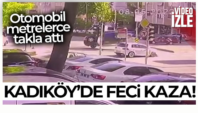 Kadıköy’de, alkollü sürücünün kırmızı ışıkta geçerek çarptığı otomobil takla attı