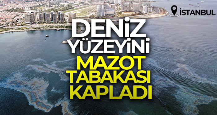 İstanbul’da deniz yüzeyinde mazot kirliliği havadan görüntülendi